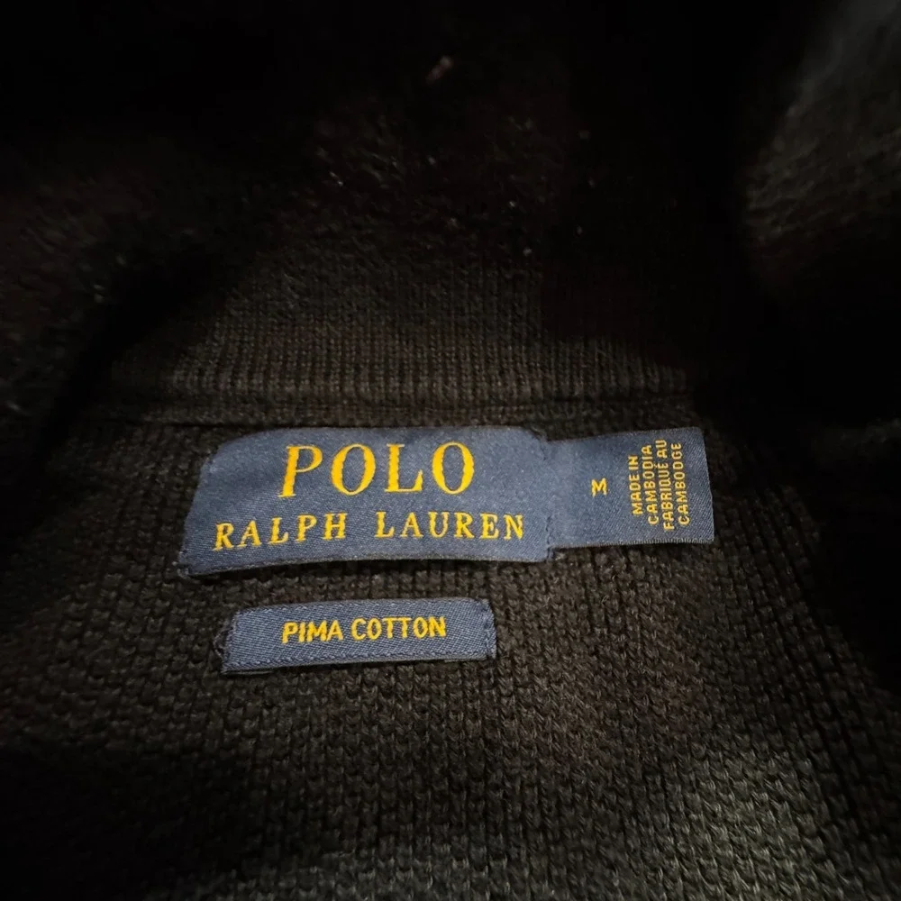 Polo Ralph Lauren‎ Sweater Men M Black Pima Cotton 1/4 Zip Mock Neck Pullover